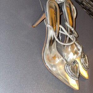 Elegant Silver Heart Women's Heels